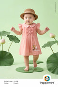Infant Peach Pleat Dress with Bows