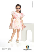 Girls Peach Floral Organza Party Dress